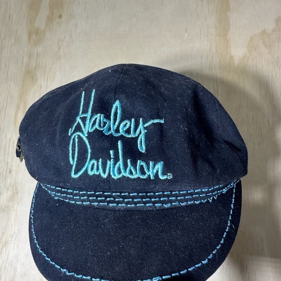 Harley Davidson Stitched Short Bill Hat Black Cap Biker Size Small Women’s VTG - Picture 8 of 8